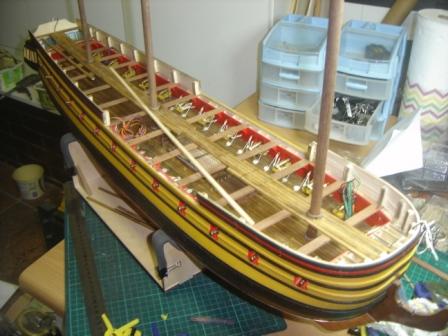 05 first planks on upper deck with all 3 masts small.JPG